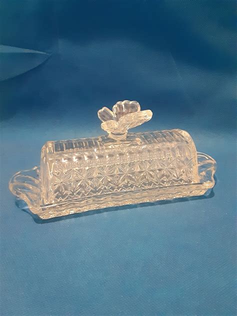 Vintage Crystal Covered Butter Dish With Butterfly Handle - Etsy