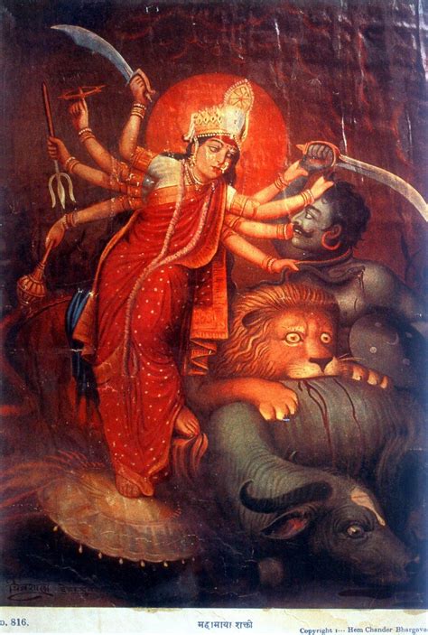 Hindu Cosmos - Mahishasura Mardini Durga slaying Mahisha, the... in 2022 | Indian art paintings ...