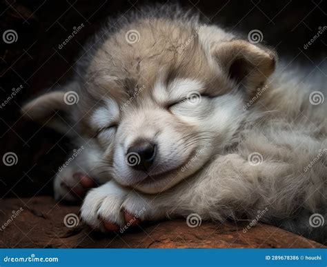 A Cute Newborn Wolf or Puppy Sleeping. Stock Illustration ...