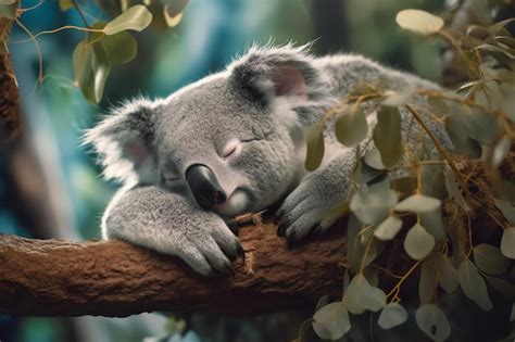 Premium AI Image | A koala bear sleeping on a branch