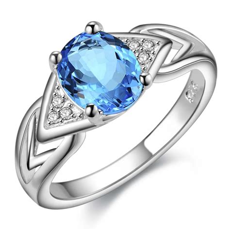 classic blue zircon Oval Wholesale 925 jewelry silver plated ring ,fashion jewelry Ring for ...