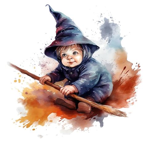 Premium AI Image | Fantasy watercolor baby witch illustration