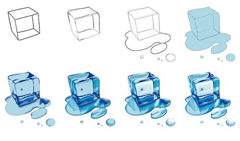 How to Draw an Ice Cube - An Easy Melting Ice Cube Drawing