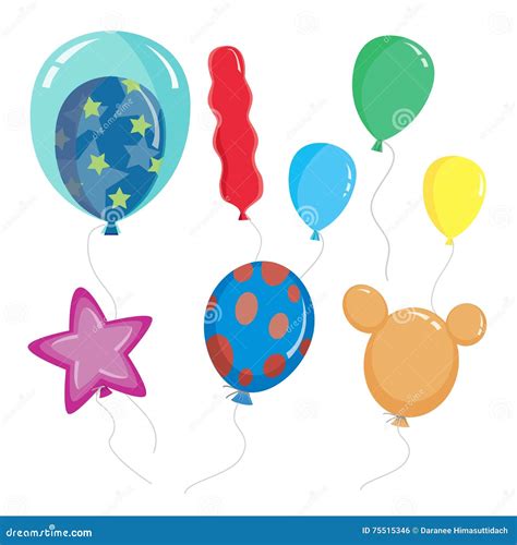 Set of Cute Cartoon Balloons, with Different Shapes and Color Vector Stock Vector - Illustration ...