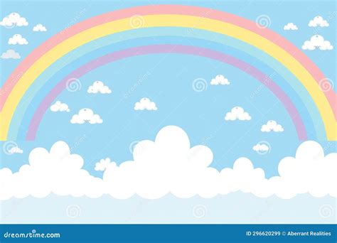 A Cartoon Rainbow and Clouds in the Sky Stock Illustration ...