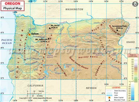 Physical Map of Oregon, Oregon Physical Map