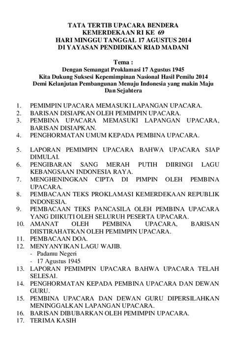 (DOC) TATA TERTIB UPACARA BENDERA KEMERDEKAAN RI KE 69 HARI MINGGU TANGGAL 17 AGUSTUS 2014 DI ...