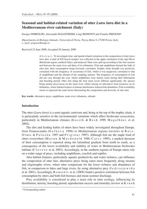 (PDF) Seasonal and habitat-related variation of otter Lutra lutra diet ...