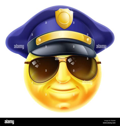 An emoji emoticon smiley face police man, policeman or security guard character Stock Photo - Alamy