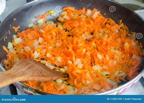 Cooked Soup Ingredient. Sauteed Chopped Onions and Grated Carrots for ...