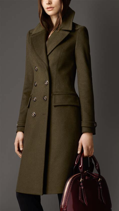 Burberry Wool Cashmere Military Coat in Green | Lyst