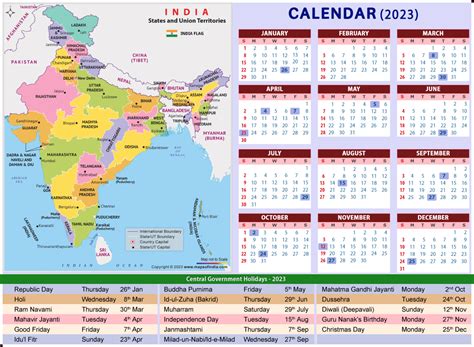 Year 2023 Calendar, Public Holidays in India in 2023