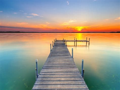 Pier Lake Sunset Water Horizon 4k Wallpaper | TOPpng