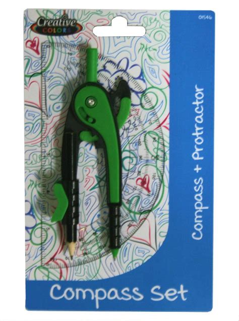 Compass Protractor Set - Pencil Included, Assorted Colors