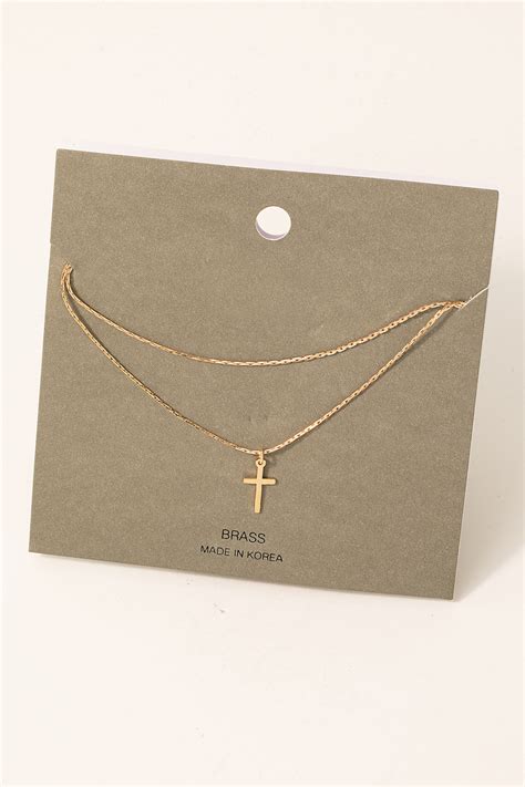 Layered Chain Cross Pendant Necklace - Necklaces