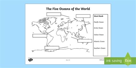 Oceans Map - Labelling Activity (teacher made)