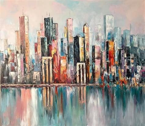 Large New York City Abstract Painting, Urban Cityscape Painting, Extra Large NY Modern Wall Art ...