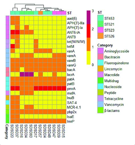 | Heatmap of antimicrobial resistance (AMR) gene distribution in 12... | Download Scientific Diagram