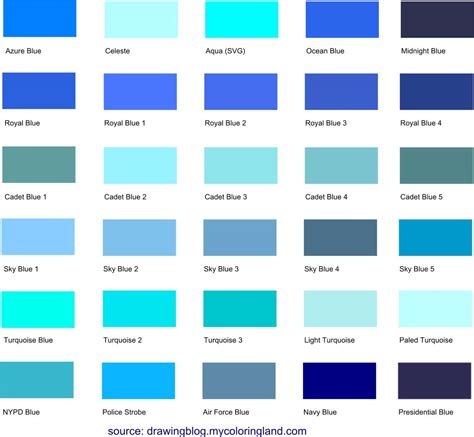 Different Shades of Blue: A List With Color Names and Codes - Drawing Blog