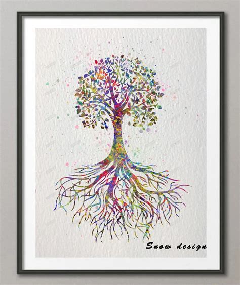 DIY Original Watercolor Tree Rooted Pop wall art canvas painting Tree poster prints Pictures ...