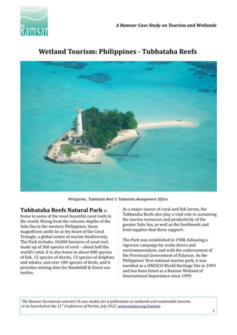 (PDF) Wetland Tourism: Philippines - Tubbataha Reefs - Ramsar · boat and tour operators to ...