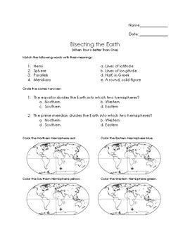 Hemispheres Worksheet--Bisecting the Earth by The Absorbent Teacher