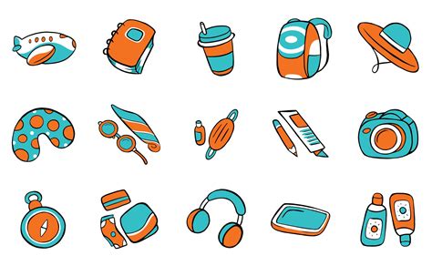 travel icon set in cartoon style 3293927 Vector Art at Vecteezy