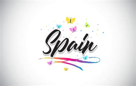 Spain Handwritten Vector Word Text with Butterflies and Colorful Swoosh. 5039491 Vector Art at ...