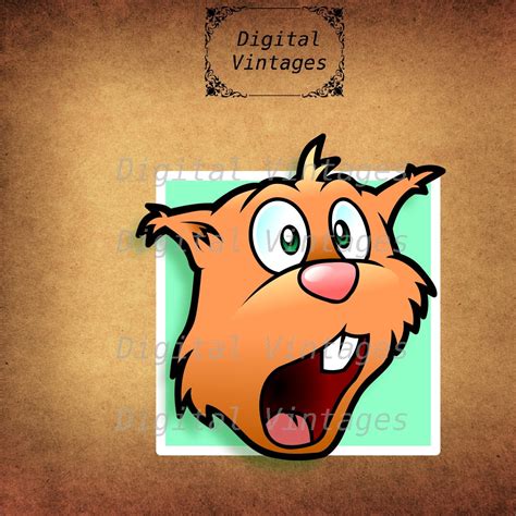 Cartoon Crazy Chipmunk Face Icon Vintage Retro Antique