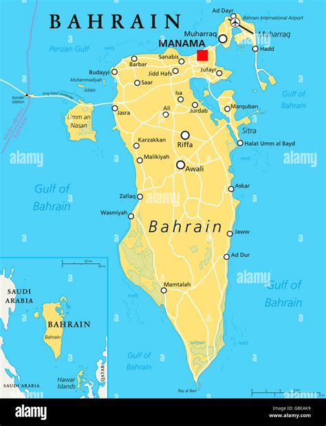 Bahrain political map with capital Manama. Island country, archipelago ...