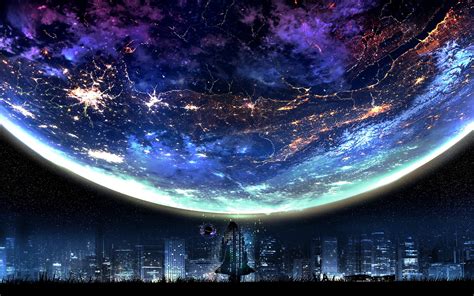 Planet, Night, City, Landscape, Scenery, Anime, 4K, #117 Wallpaper PC Desktop