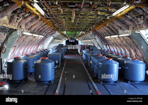 Airbus A380 interior during testing showing ballast weights to simulate passengers Stock Photo ...