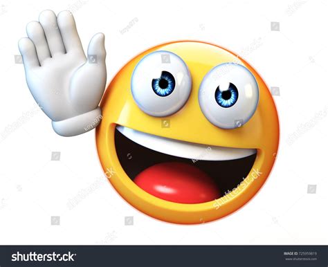 Emoji waving with one hand isolated on white background, good bye emoticon 3d rendering isolated ...