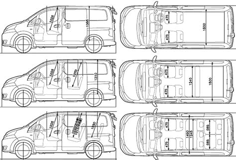 2009 Nissan NV200 Vanette Minivan blueprints free - Outlines