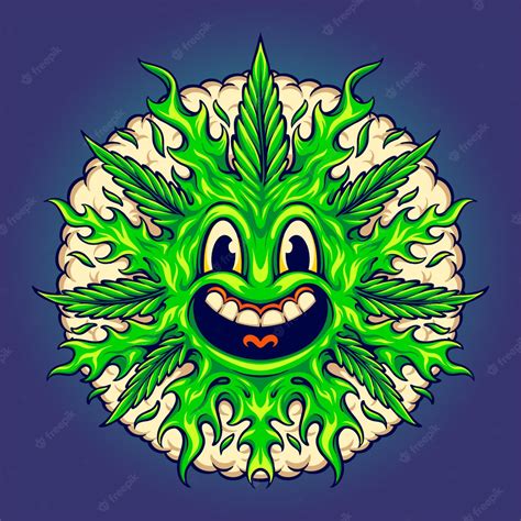 Premium Vector | Weed leaf cute emoji with smoke bubble illustrations