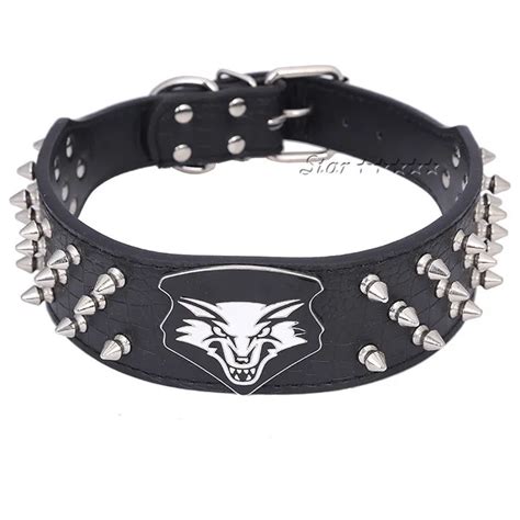 Aliexpress.com : Buy 2 Inch Wide Wolf Head Collar 3 Row Bullet Spikes Studded Alligator Grain PU ...