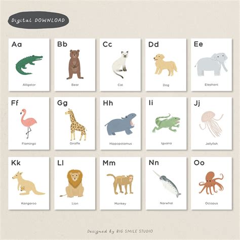 PRINTABLE Animal Alphabet Flashcards for Kids, Montessori Preschool ABC Cards, Pre K Homeschool ...