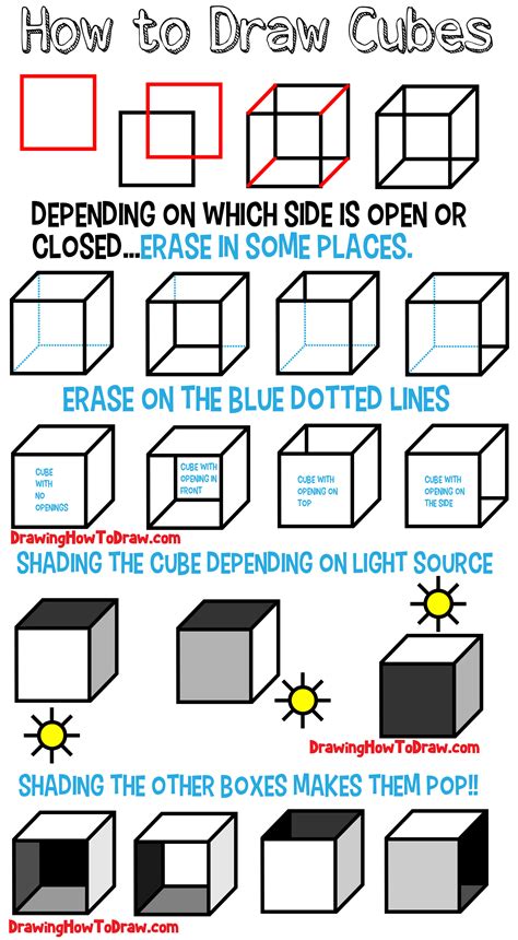 How to Draw a Cube (Shading & Drawing Cubes and Boxes from Different Angles) – How to Draw Step ...