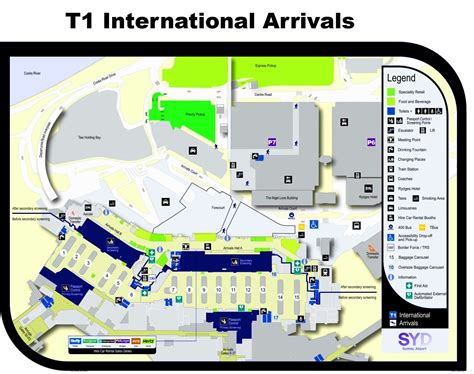 Terminal 1 map at the Sydney Airport SYD