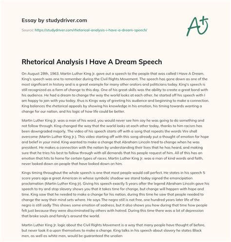 I Have A Dream Speech Rhetorical Analysis - Free Essay Example