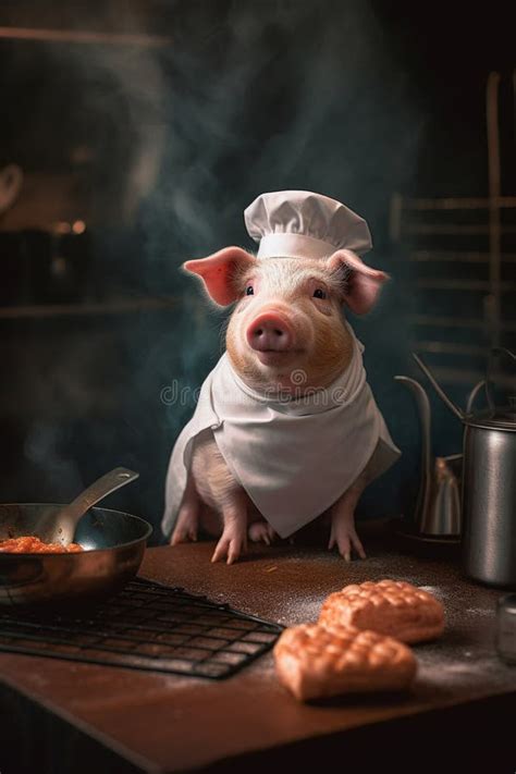 A Cute Pig Dressed As a Chef, in the Kitchen, Cooking. Generative AI Stock Illustration ...