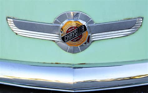 Vintage American Green Chrysler Car Hood Emblem Photograph by Sally Rockefeller