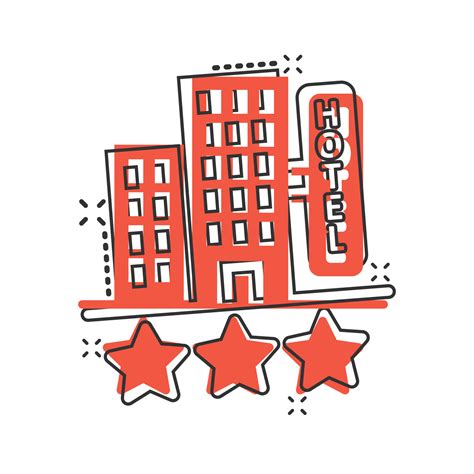 Hotel 3 stars sign icon in comic style. Inn building cartoon vector ...