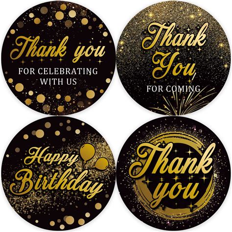 Buy 80 Black Gold Birthday Thank You Stickers, Big Milestone Bday Party Favor Labels, Birthday ...