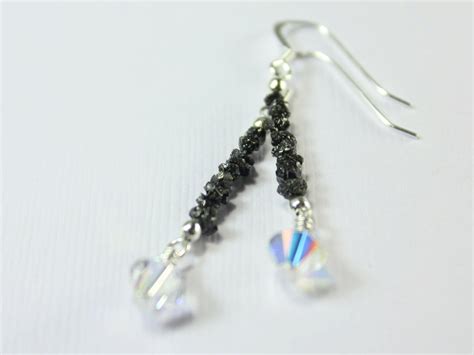 Rough Raw Diamond Earrings Sterling Silver Black Diamonds