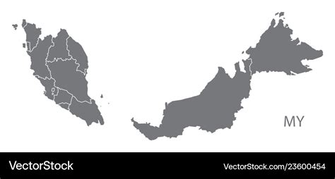 Malaysia federal states map grey Royalty Free Vector Image