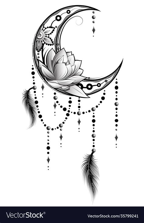 Crescent moon in boho tattoo style Royalty Free Vector Image