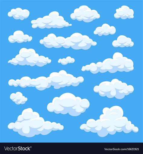 Cartoon clouds isolated on blue sky panorama vector collection. Cloudscape in blue sky, white ...