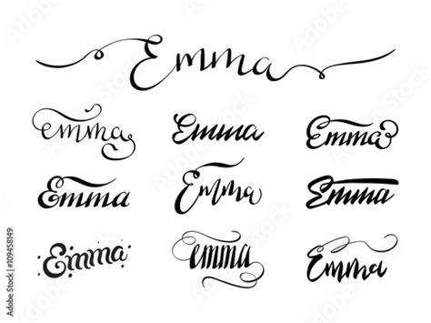 Personal name Emma. Vector handwritten calligraphy tattoo design set Stock Vector | Adobe Stock