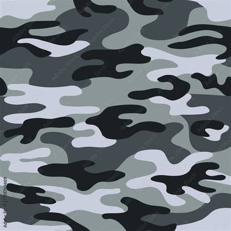 Seamless classic camouflage pattern. Camo fishing hunting vector background. Masking white grey ...